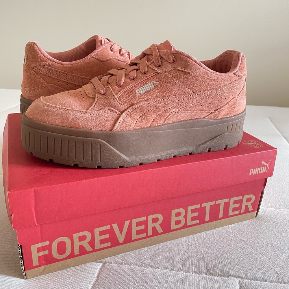 Puma Womens Coral Peach Suede Platform Karmen II Idol Sneakers, Size 10